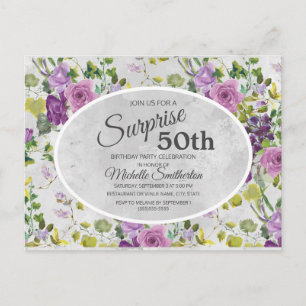 Lila Aquarell Blumen und Blätter 50. Geburtstag Postkarte