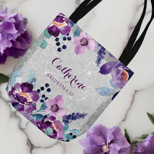 Lila Aquarell-Blumen und Silber-Glitter-Hochzeit