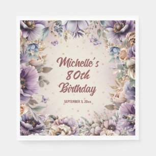 Lila Aquarell-Blumen zum 80. Geburtstag Serviette