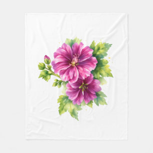 Lila Aquarell-Blumenillustration Fleecedecke