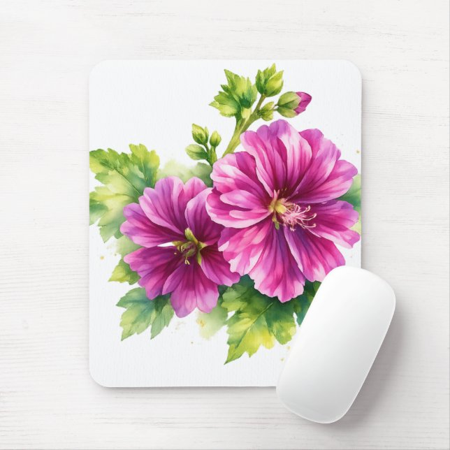 Lila Aquarell-Blumenillustration  Mousepad (Mit Mouse)