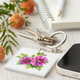 Lila Aquarell-Blumenillustration Schlüsselanhänger