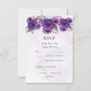 Lila Aquarell-Chrysantheme Hochzeit RSVP Karte