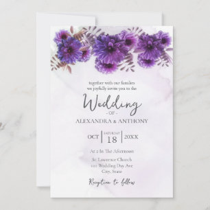 Lila Aquarell-Chrysanthemen-Hochzeit Einladung