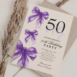 Lila Aquarell Coquette-Schleife 50. Geburtstag Bei Einladung