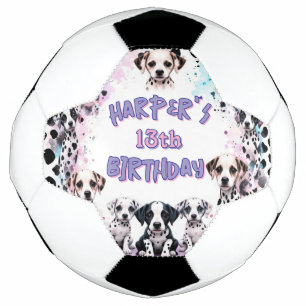 Lila Aquarell-Dalmatiner-Welpen-Geburtstag  Fußball