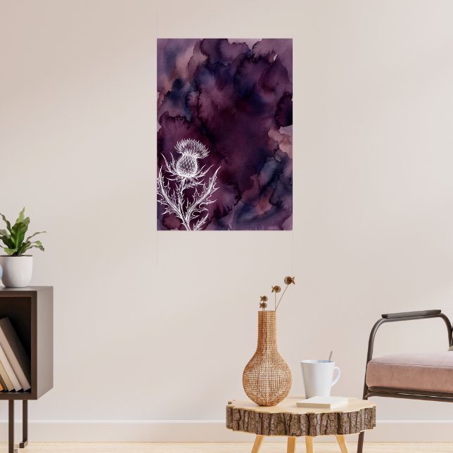 Lila Aquarell-Distel-Kunstposter Poster (Wohnzimmer 3)
