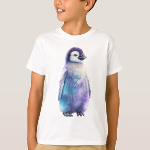 Lila Aquarell-Galaxie-Pinguin-Küken Kinder T-Shirt