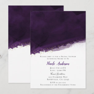 Lila-Aquarell-Gold moderne elegante Brautparty Einladung