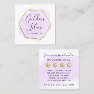Lila Aquarell & Gold Soziales Netzwerk Quadratische Visitenkarte
