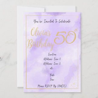 Lila Aquarell & Goldrand Geburtstag Einladung
