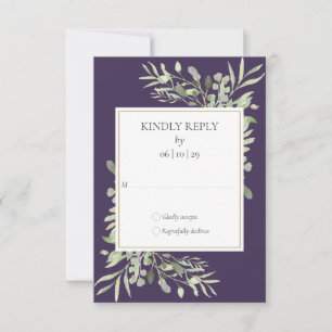 Lila Aquarell-Grün-Hochzeit-RSVP RSVP Karte