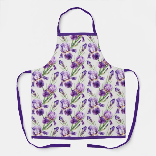 Lila Aquarell-Iris-Blumen-Botanik  Schürze (Vorderseite)