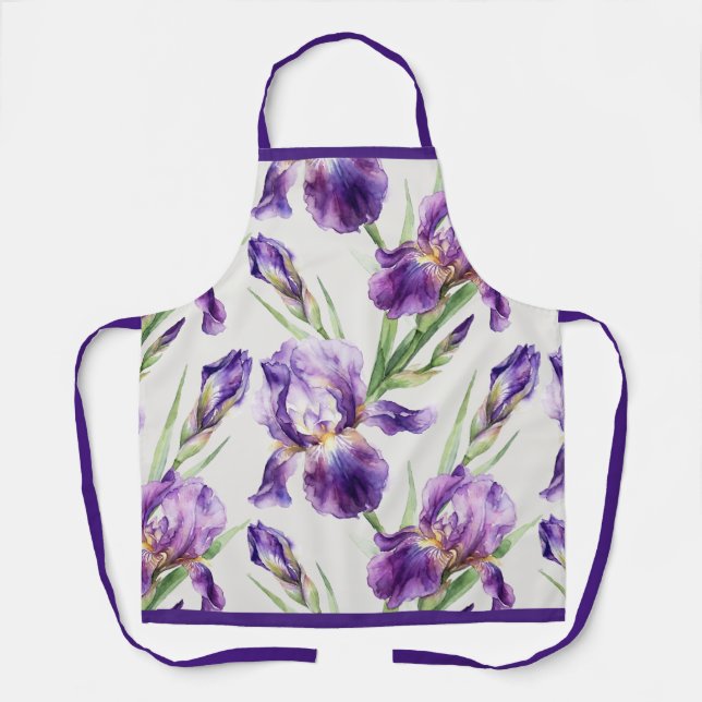 Lila Aquarell-Iris-Blumen-Botanik  Schürze (Vorderseite)