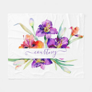 Lila Aquarell-Iris personalisiert Fleecedecke