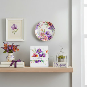 Lila Aquarell-Iris personalisiert Fotoplatte