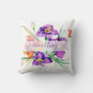Lila Aquarell-Iris personalisiert Kissen