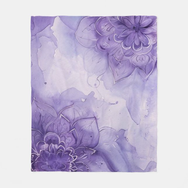 Lila Aquarell-Mandala-Blumen Fleecedecke (Vorderseite)