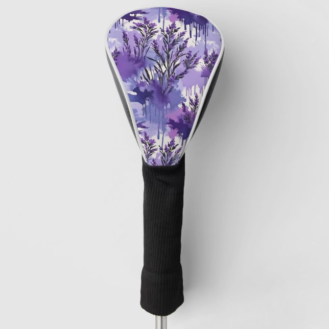 Lila Aquarell mit Blumen Golf Headcover (Vorderseite)