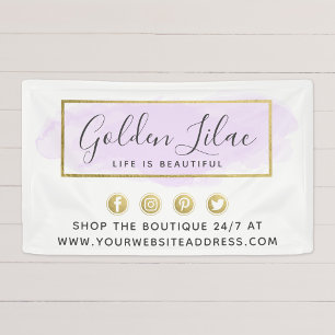 Lila Aquarell & Moderne Goldene Geometrische Elega Banner