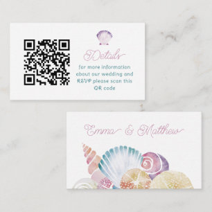 Lila-Aquarell-Muschel-QR-Code-Hochzeit Begleitkarte