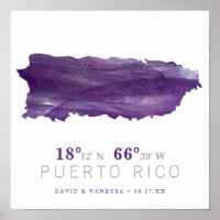 Lila Aquarell Puerto Rico Karten Koordinaten