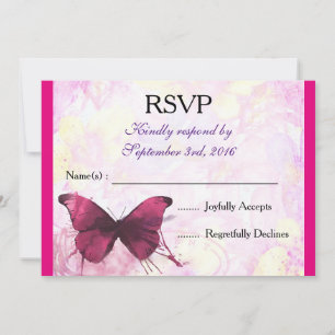 Lila Aquarell-Schmetterling auf Rosa RSVP Einladung