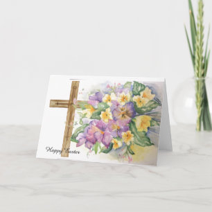 Lila Aquarell-Stiefmütterchen mit Kreuz für Ostern Karte