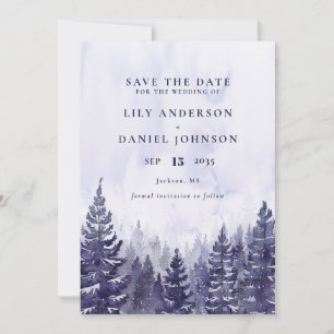 Lila Aquarell-Tannenwald-Foto-Hochzeit Save The Date