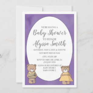 Lila Aquarell-Teddybären Baby Shower Einladung