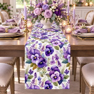 Lila Aquarell-Veilchen Florale Eleganz Kurzer Tischläufer
