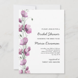 Lila Aquarell-Wildblumen Brautparty Invi Einladung
