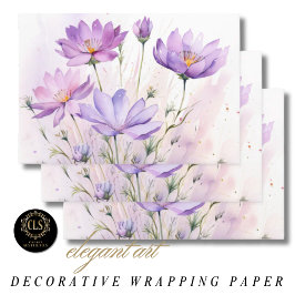 Lila Aquarell-Wildblumen Geschenkpapier Set