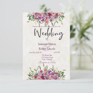 Lila Aquarell-Wildblumen-Hochzeitseinladung Einladung