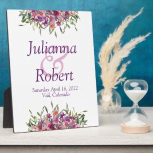 Lila Aquarell-Wildblumen-Hochzeitsplakette Fotoplatte