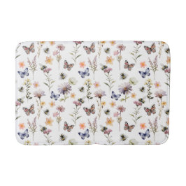 Lila Aquarell-Wildblumen-Schmetterling & Biene Badematte
