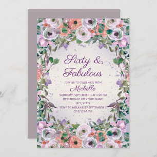 Lila Aquarellblume 60 Fantastischer Geburtstag Einladung