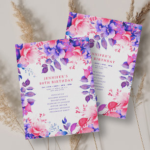 Lila Aquarellblume 80. Geburtstagsprogramm Einladung
