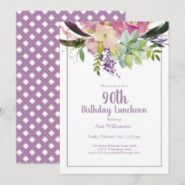 Lila Aquarellblume 90. Geburtstag Einladung