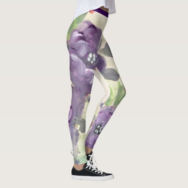 Lila Aquarellblume Leggings (Rechts)