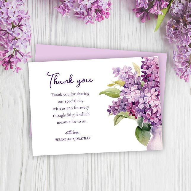 Lila Aquarellblume Lilac Elegant Babydusche Dankeskarte (Purple Watercolor Floral Lilac Elegant Baby Shower Thank You Card)