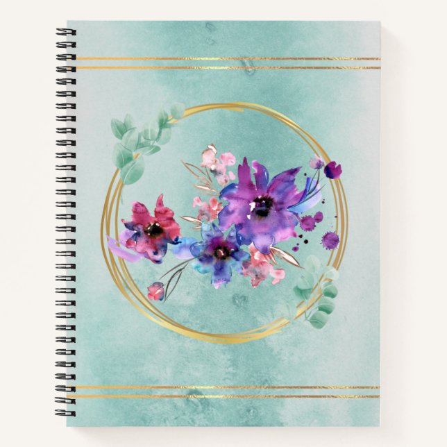 Lila Aquarellblume Notizbuch (Vorderseite)
