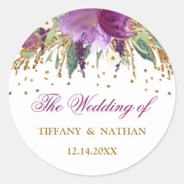 Lila Aquarellblume Sparkling Amethyst Runder Aufkleber