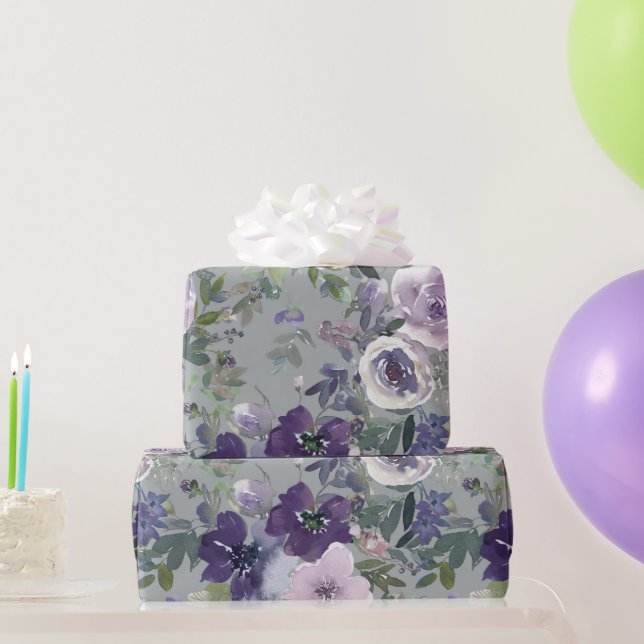 Lila Aquarellblumen Geschenkpapier (Partygeschenke)