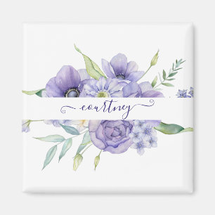 Lila Aquarellblumen personalisiert Magnet