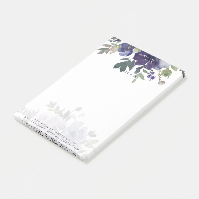 Lila Aquarellblumen personalisiert Post-it Klebezettel (angewinkelt)