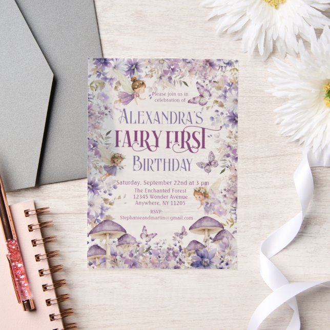 Lila Aquarellblütenmärsche Erster Geburtstag (Hochzeit)