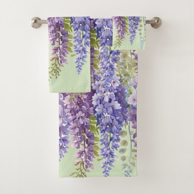 Lila Aquarellblütenwisteria lilac botanisch Badhandtuch Set (Insitu)