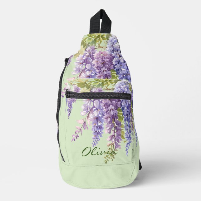Lila Aquarellblütenwisteria lilac botanisch Crossbody Bag (Vorderseite)