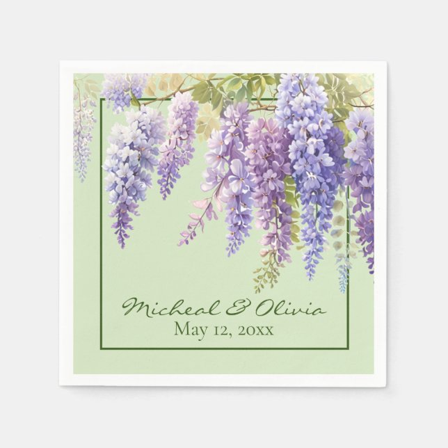 Lila Aquarellblütenwisteria lilac botanisch Serviette (Vorderseite)